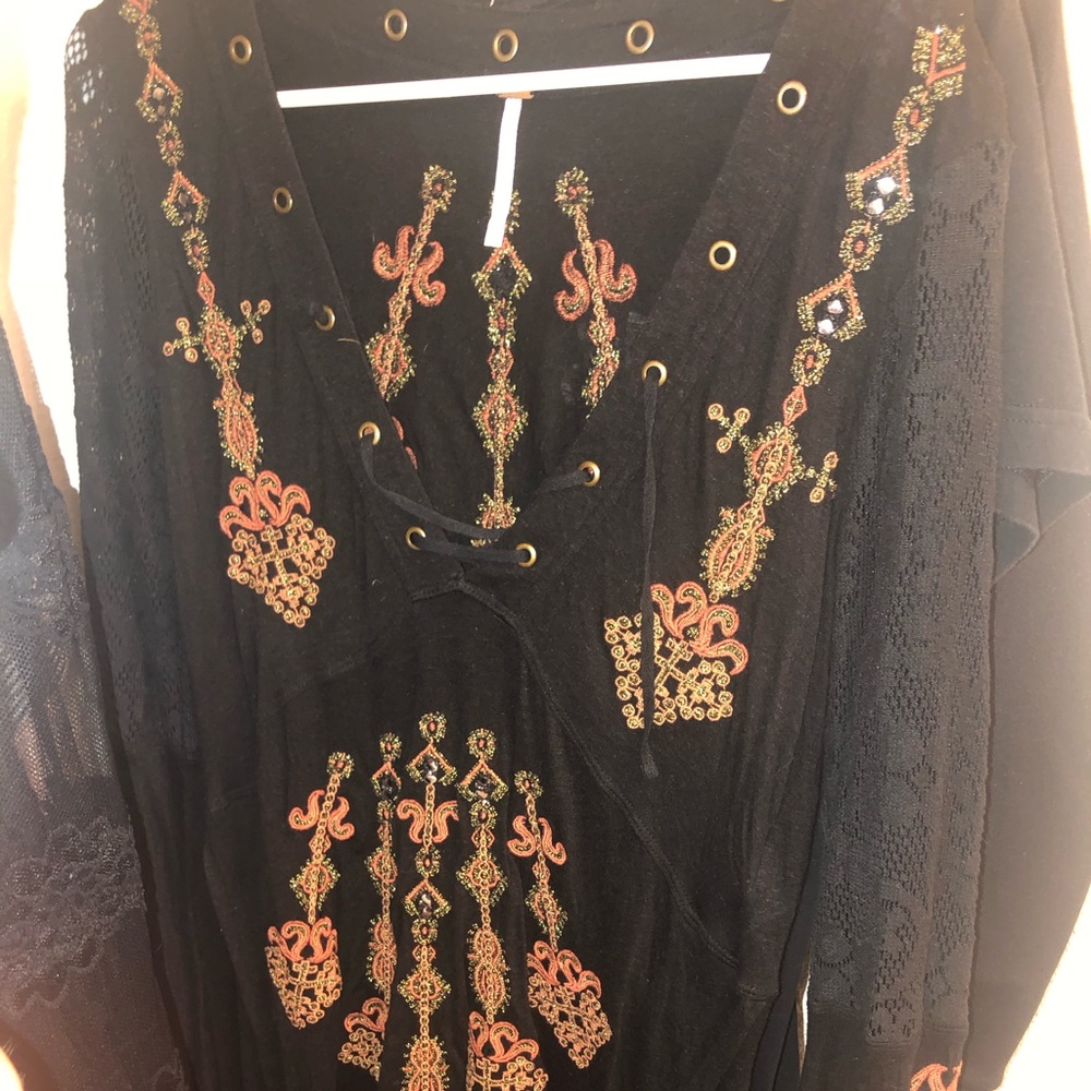 Long sleeve embellished/lace free people top